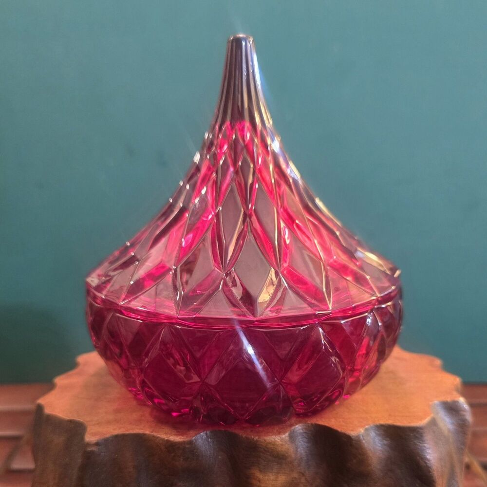 Blood Drop Ruby Red Crystal Covered Candy Dish Hersheys Kiss 5" High 5" Diameter